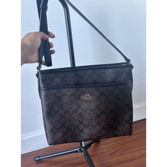 COACH F34938 Signature File Crossbody Leather Bag Brown Black CC No Hang Tag! - Picture 1 of 11